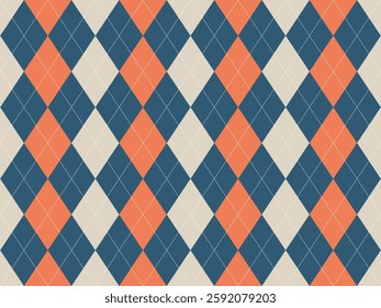 Stylish argyle pattern in muted coral, beige  teal.  Perfect for backgrounds, textiles, or fashion designs.  Geometric, retro vibe evokes feelings of classic style  sophistication.