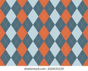 Stylish argyle pattern in muted orange, teal, and pale blue.  Perfect for backgrounds, textiles, or branding. This classic design offers a sophisticated and timeless aesthetic.