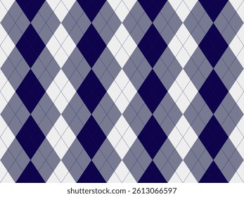 Stylish argyle pattern in navy, grey, and white.  Perfect for backgrounds, textiles, or branding.  Classic, sophisticated design evokes tradition and elegance.