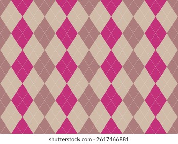 Stylish argyle pattern in pink and beige.  Perfect for fashion, textile, or website backgrounds.  Geometric design with a touch of vintage charm.