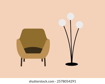 Stylish armchair and contemporary design floor lamp