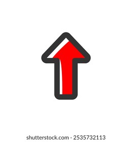 Icono de flecha con estilo con contorno grueso rojo y blanco.