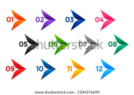 stylish arrow number bullet points from one to twelve