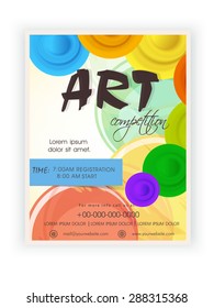 Stylish Art Competition template, banner or flyer design with details on colorful background.