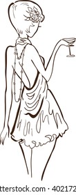 Stylish art deco beautiful model for fashion design. Hand-drawn graphic illustration. Body of pretty girl. Sketch drawing, elegant vector style.