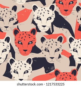 Stylish artistic pattern with leopards. Fashionable template for design. Vector EPS10.