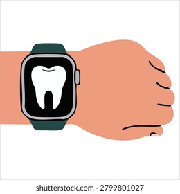Stylish artwork of an group apart hand with a smart watch displaying