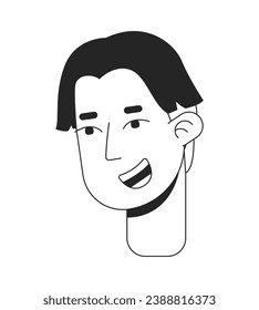 Stylish asian guy with middle part bangs black and white 2D line cartoon character head. Korean young adult man isolated vector outline person face. Curtain bangs monochromatic flat spot illustration