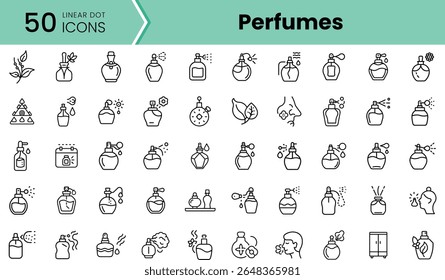 A stylish assortment of linear icons representing various perfume bottles, showcasing a blend of floral and aromatic themes with elements of nature.