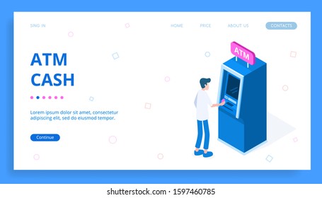 Stylish ATM isometric vector illustration. 