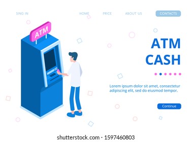 Stylish ATM isometric vector illustration. 
