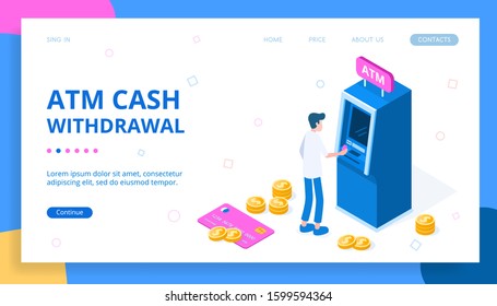 Stylish ATM isometric vector illustration. 