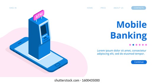 Stylish ATM isometric vector illustration. 