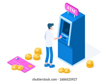 Stylish ATM isometric vector illustration. 