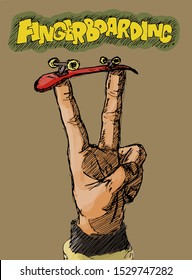 Stylish authentic victory sign with fingerboard on it