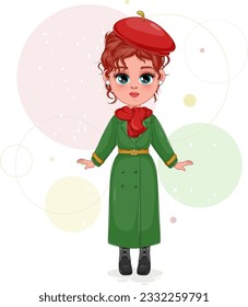 Stylish Autumn Ensemble: Vector Illustration of a Girl in a Beautiful Coat, Boots, and Accessories