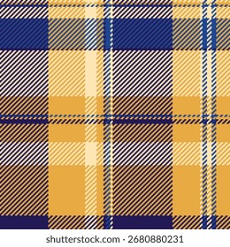 Stylish autumnal plaid pattern in warm gold, navy, and cream.  Perfect for fall fashion, home decor, or textile designs.