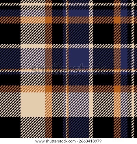 Stylish autumnal plaid pattern in warm earth tones and navy. Perfect for textile design, fashion, wallpaper, and fallthemed projects.