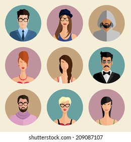 Stylish avatars for social network users in a trendy flat style icons isolated