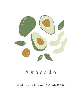 Stylish Avocado vector design. Contemporary art print. Abstract hand drawn avocado fruit and leaves for postcards, print, posters, covers, etc.