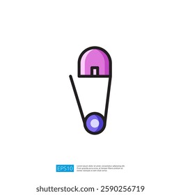 Stylish Baby Care Icon Featuring A Safety Pin In Pastel Colors