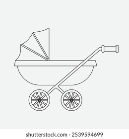 Stylish Baby Stroller Line Art Vector Illustration for Parenting.