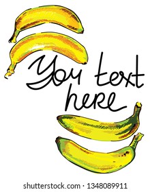 
Stylish background with bananas. Realistic drawing. Bright colors, juicy ripe fruit.