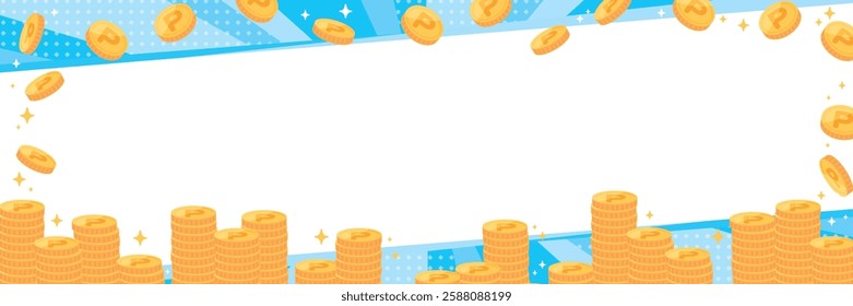 Stylish background banner illustration with piled up glitter coins (blue)