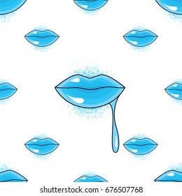 Stylish background from bright lips in lipstick or glitter. Multicolored female lips. Vector illustration for use in printing or print on fabric and clothing. Fashion and Style.