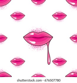Stylish background from bright lips in lipstick or glitter. Multicolored female lips. Vector illustration for use in printing or print on fabric and clothing. Fashion and Style.