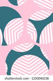 Stylish background with circles and lines. Layered background with cut out circles. Striped pattern.