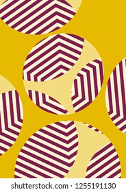 Stylish background with circles and lines. Layered background with cut out circles. Striped pattern.