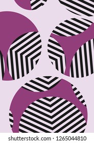 Stylish background with circles and lines. Layered background with cut out circles. Striped pattern.