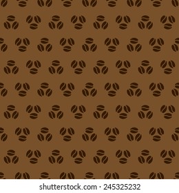 Stylish background with coffee beans. Seamless pattern. Dark brown color style. Vector