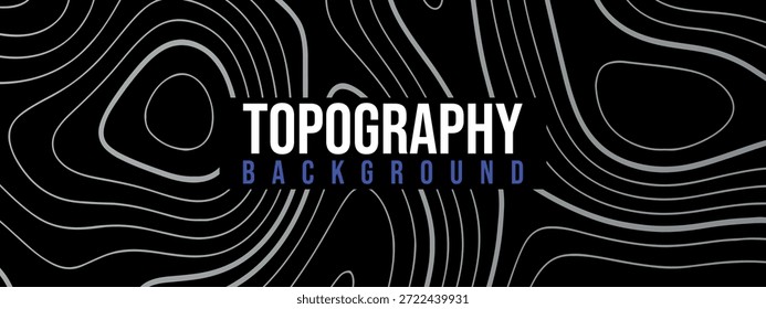 stylisches Hintergrunddesign zum Thema Topographie. Es besteht aus weißen Konturlinien auf schwarzem Hintergrund, die topografische Karten imitieren.