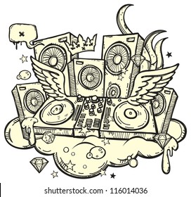 Stylish background with DJ's turntable on white background