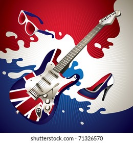 Stylish background with electric guitar. Vector illustration.