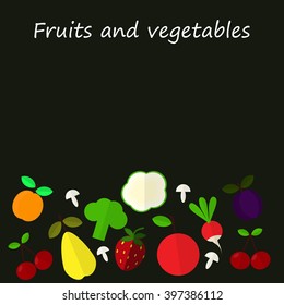 Stylish background with fruit and vegetable for cafes, restaurants, retailers of fruits and vegetables, banner for the harvest festival in a flat design.