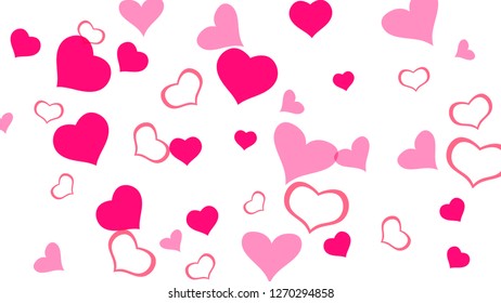 Stylish background. The idea of wallpaper design, textiles, packaging, printing, holiday invitation for wedding. Red hearts of confetti are falling. Red on White fond Vector.