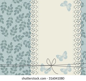 Stylish background with leaves and lace frame for your designs.
Cute background can be used for text, greeting card, scrapbook and postcard.