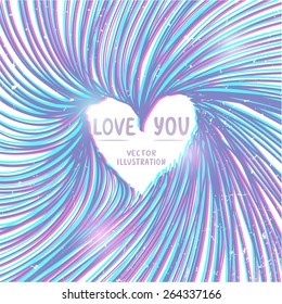 Stylish background of lines with heart inside and place for text. Vector illustration