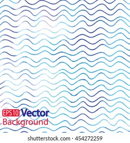 
Stylish background in marine style . Waves with watercolor texture. Simple children's background with blue stripes 