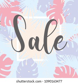 Stylish background with palm leaves. Beautiful concept design of a tropical poster, banner, cover or postcard. Vector illustration. Eps 10. Summer.
