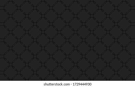 Stylish background pattern of abstract geometric shapes with indented outline. Vector graphics on a black background.