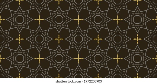 Stylish background pattern with geometric ornament on black background, wallpaper. Seamless pattern, texture. Vector image