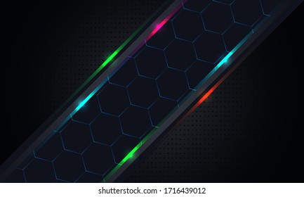 Stylish background pattern of geometric shapes with the texture of uniform small indented dots with an insert of rhombuses with glitter. Vector graphics on a black background.