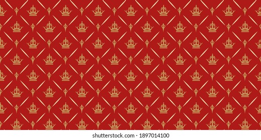 Stylish background pattern in royal style. Gold elements on a burgundy background. Seamless wallpaper texture. Vector graphics