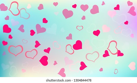 Stylish background. Red hearts of confetti are flying. Part of the design of wallpaper, textiles, packaging, printing, holiday invitation for birthday. Red on Gradient fond Vector.