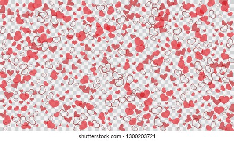 Stylish background. Red on Transparent background Vector. Design element for wallpaper, textiles, packaging, printing, holiday invitation for birthday. Red hearts of confetti are falling.