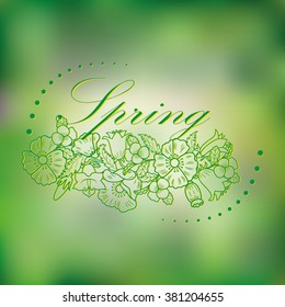 Stylish background with spring flowers : poppy , violet , bell.
